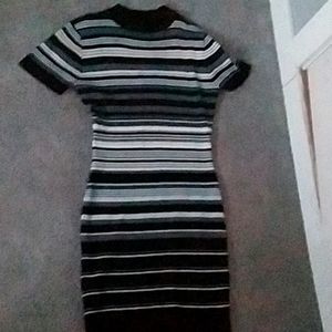 Striped black, white, and grey tight dress